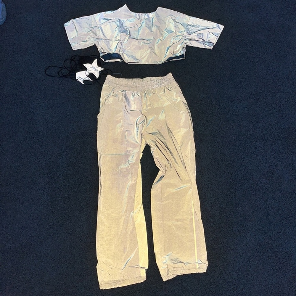 DOLLS KILL REFLECTIVE OUTFIT - JEGGERS, SHIRT, STAR NIP COVERS ALL INCLUDED